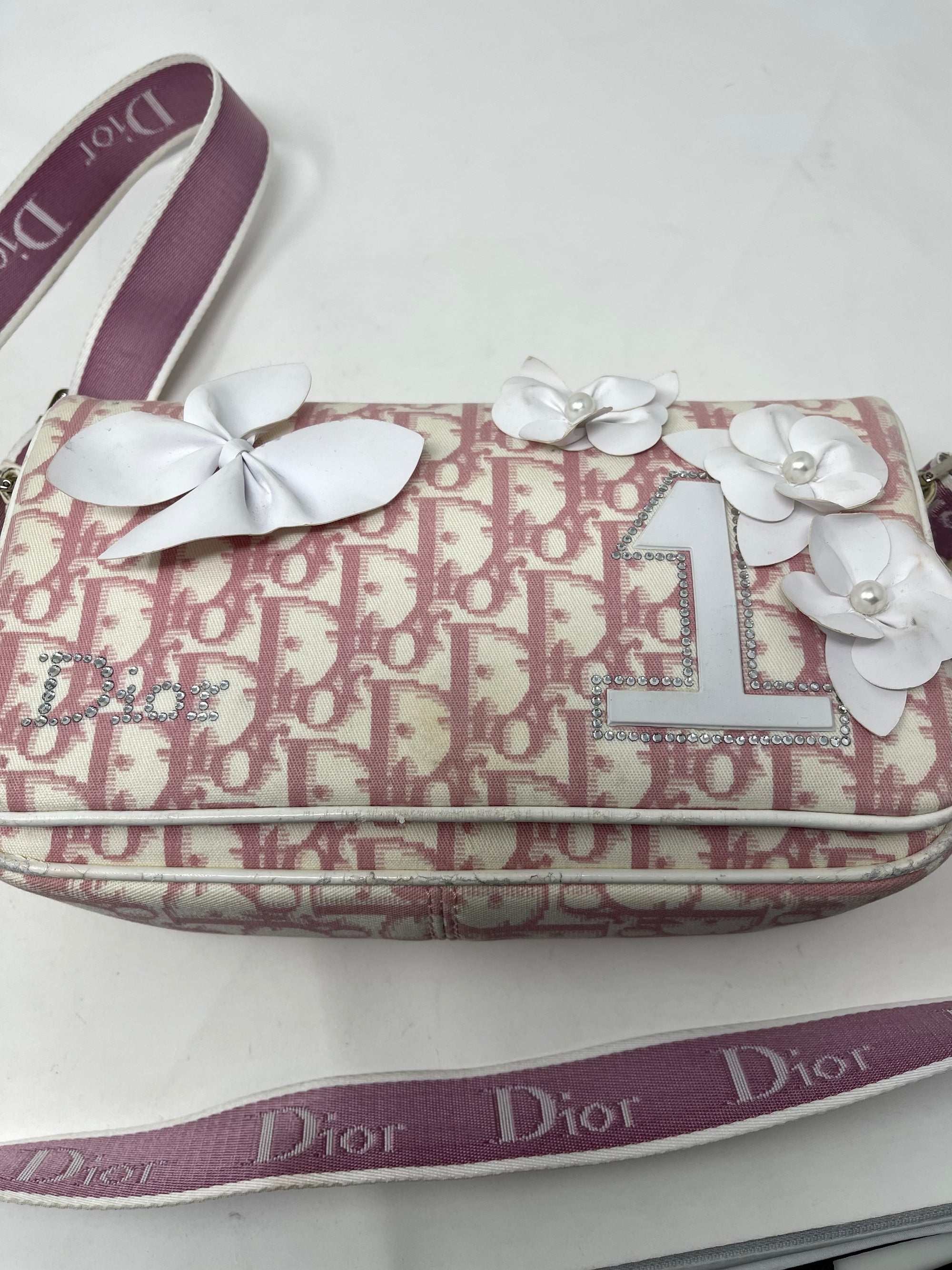 Christian Dior Pink Floral Trotter Oblique Crossbody Bag!