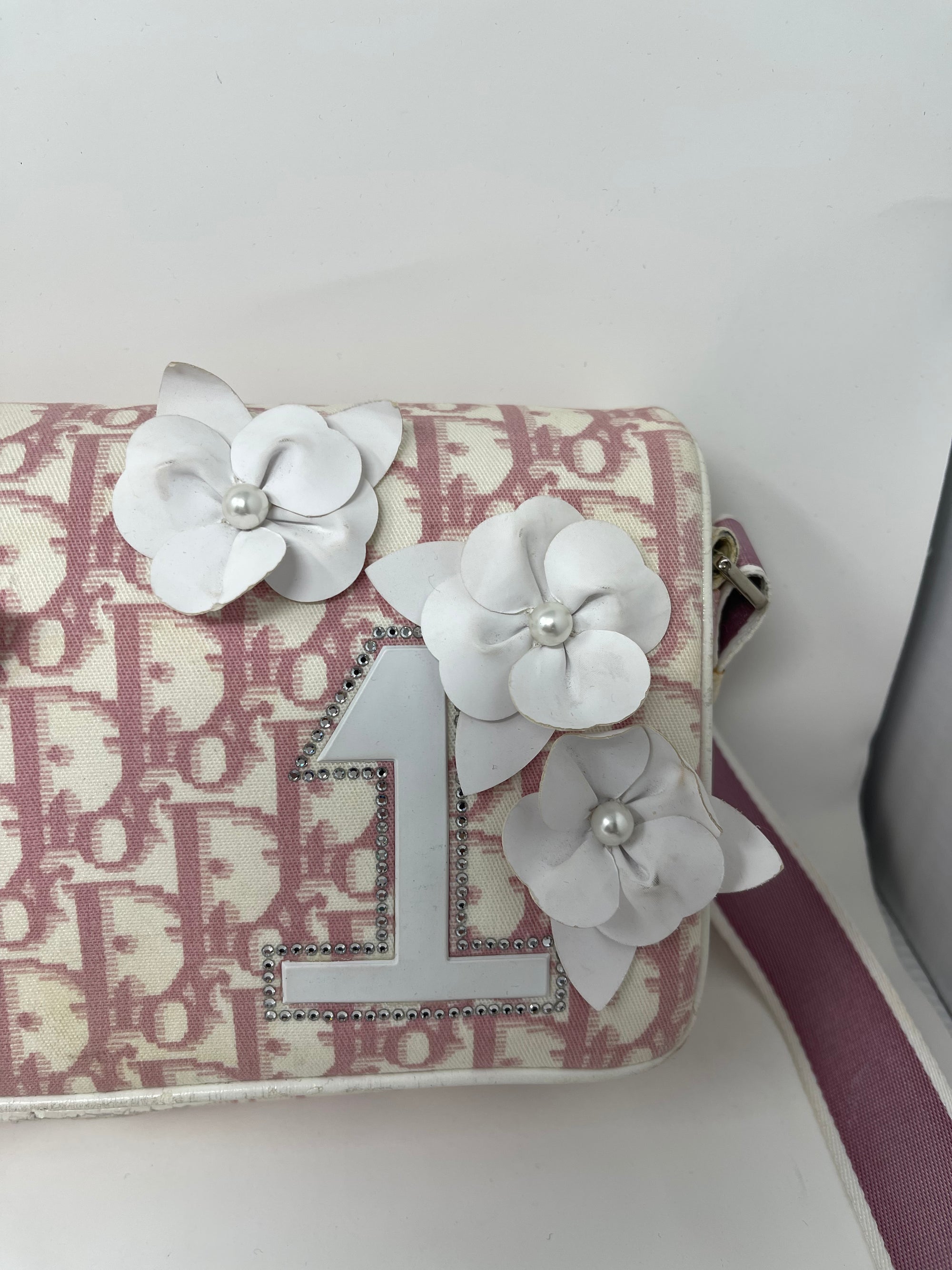 Christian Dior Pink Floral Trotter Oblique Crossbody Bag!