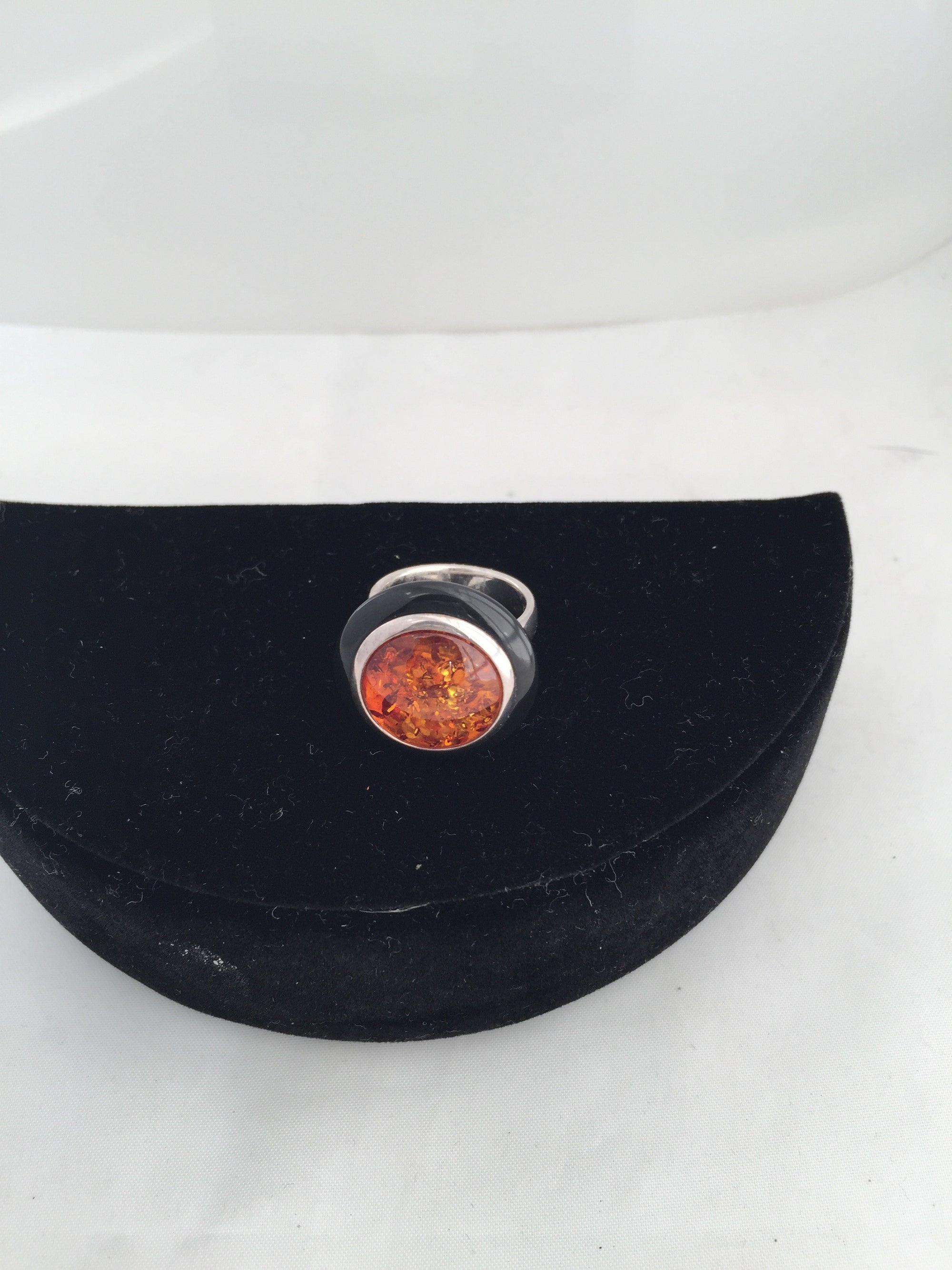 Sterling Silver Ring with Onyx and Amber!-New Neu Glamour | Preloved Designer Jewelry, Shoes &amp; Handbags.