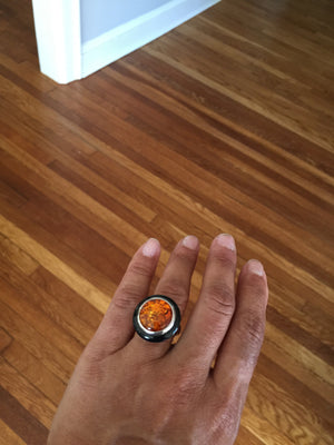 Sterling Silver Ring with Onyx and Amber!-New Neu Glamour | Preloved Designer Jewelry, Shoes &amp; Handbags.