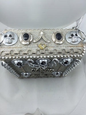 Skull and Glitter Cigar Box Wood Bag-New Neu Glamour | Preloved Designer Jewelry, Shoes &amp; Handbags.
