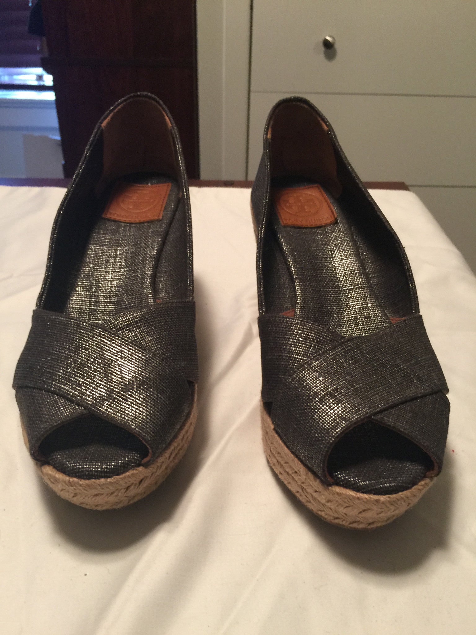 Tory Burch Grey Wedges-New Neu Glamour | Preloved Designer Jewelry, Shoes &amp; Handbags.