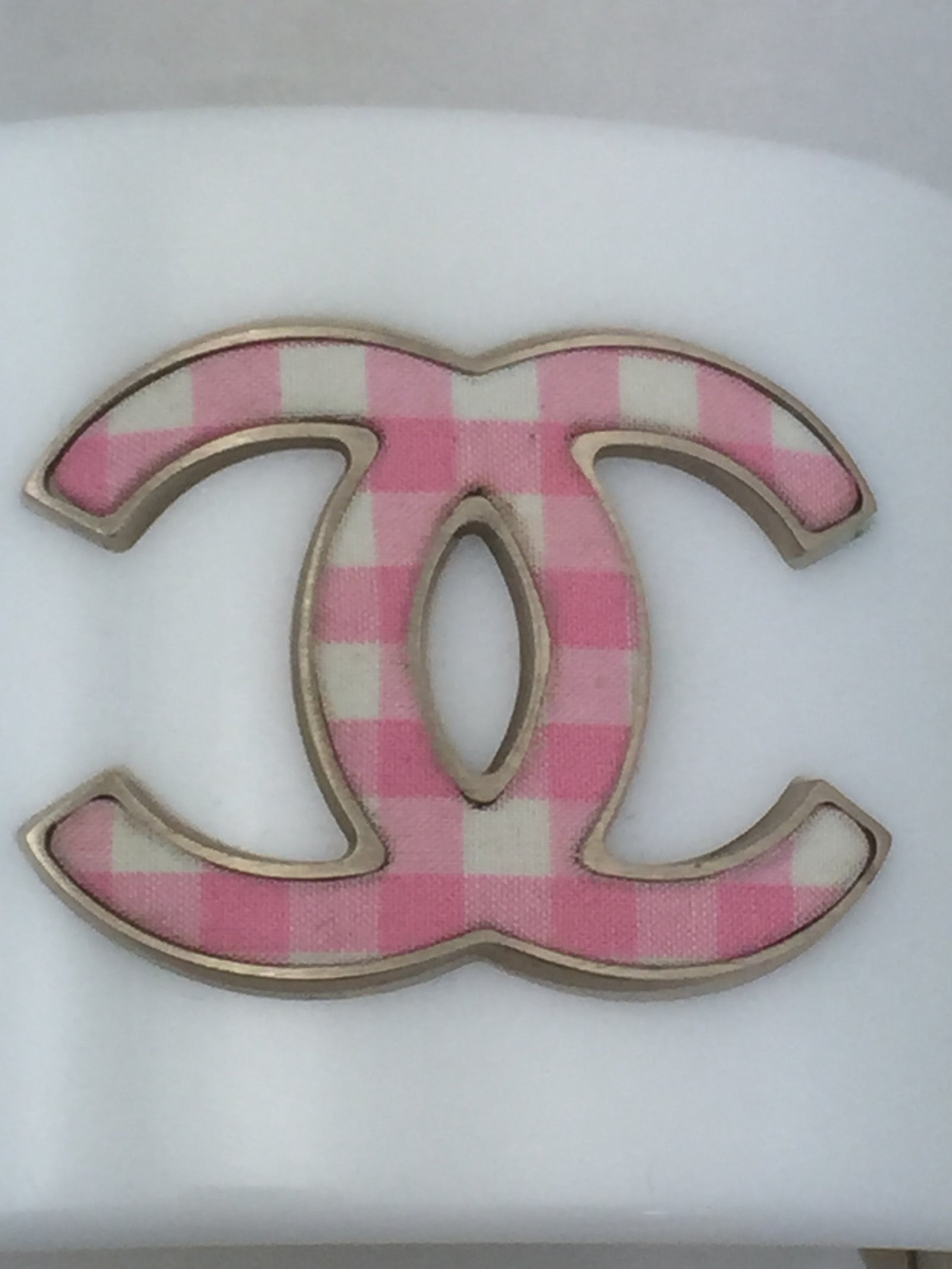 Chanel White & Pink Gingham Cuff-New Neu Glamour | Preloved Designer Jewelry, Shoes &amp; Handbags.