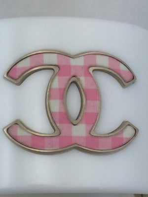 Chanel White & Pink Gingham Cuff-New Neu Glamour | Preloved Designer Jewelry, Shoes &amp; Handbags.