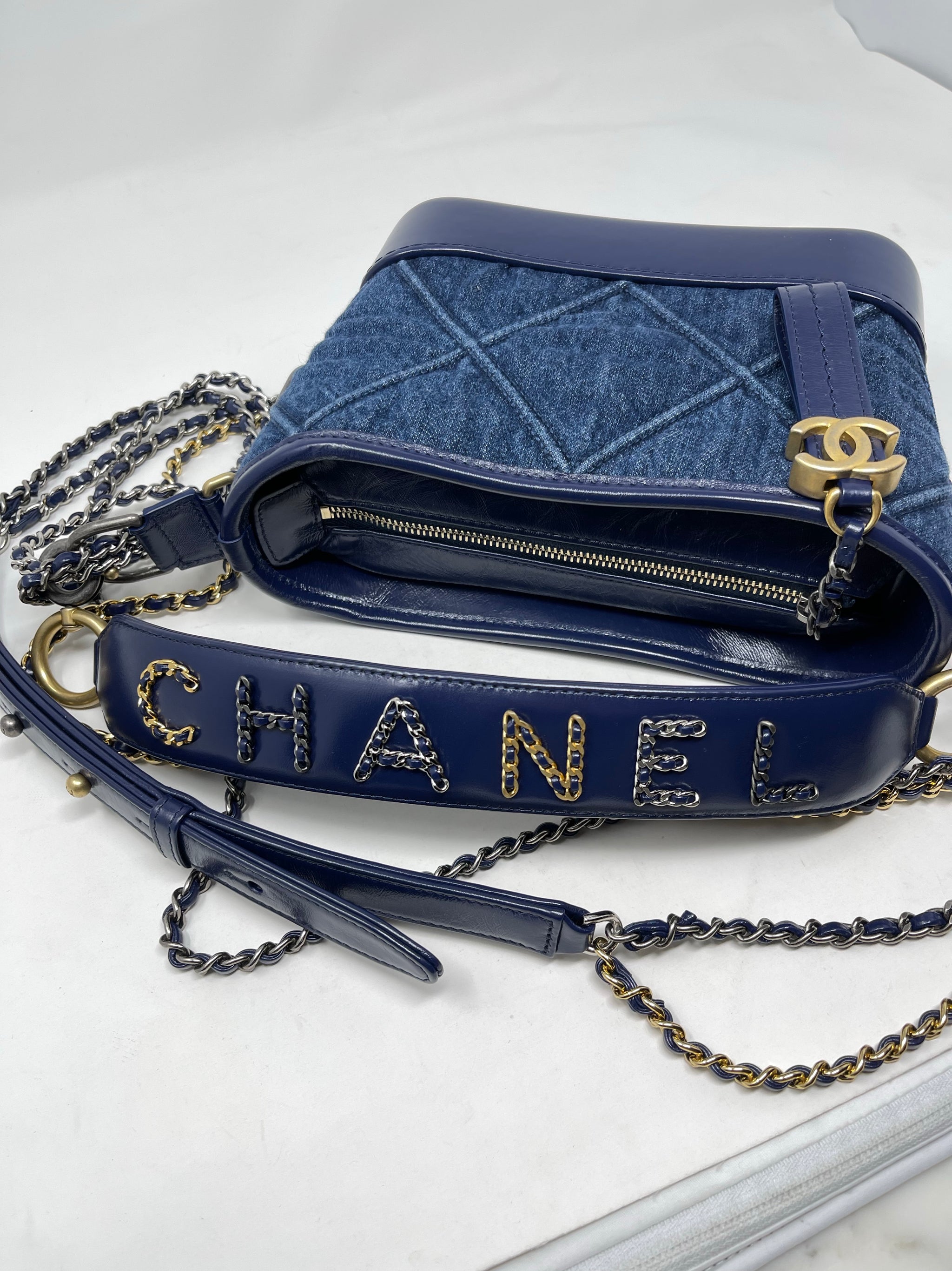 Chanel Gabrielle Wallet On Chain Shoulder Bag in Blue And Black