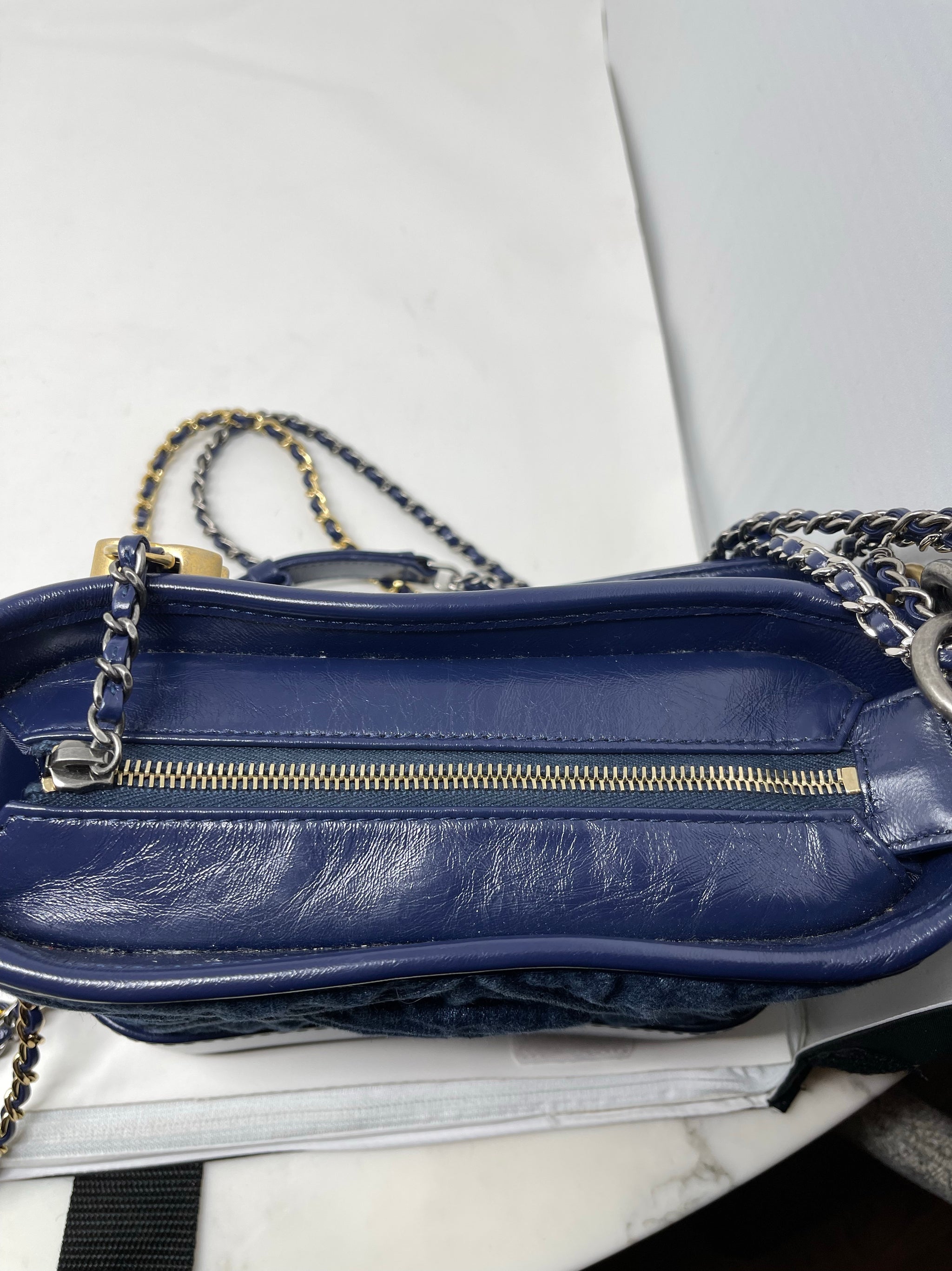 CHANEL blue leather TWEED GABRIELLE HOBO Shoulder Bag