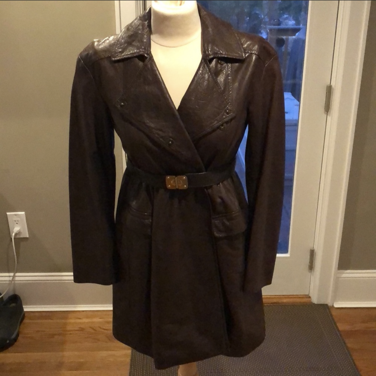 Miu Miu Brown Leather Trench Coat.-New Neu Glamour | Preloved Designer Jewelry, Shoes &amp; Handbags.