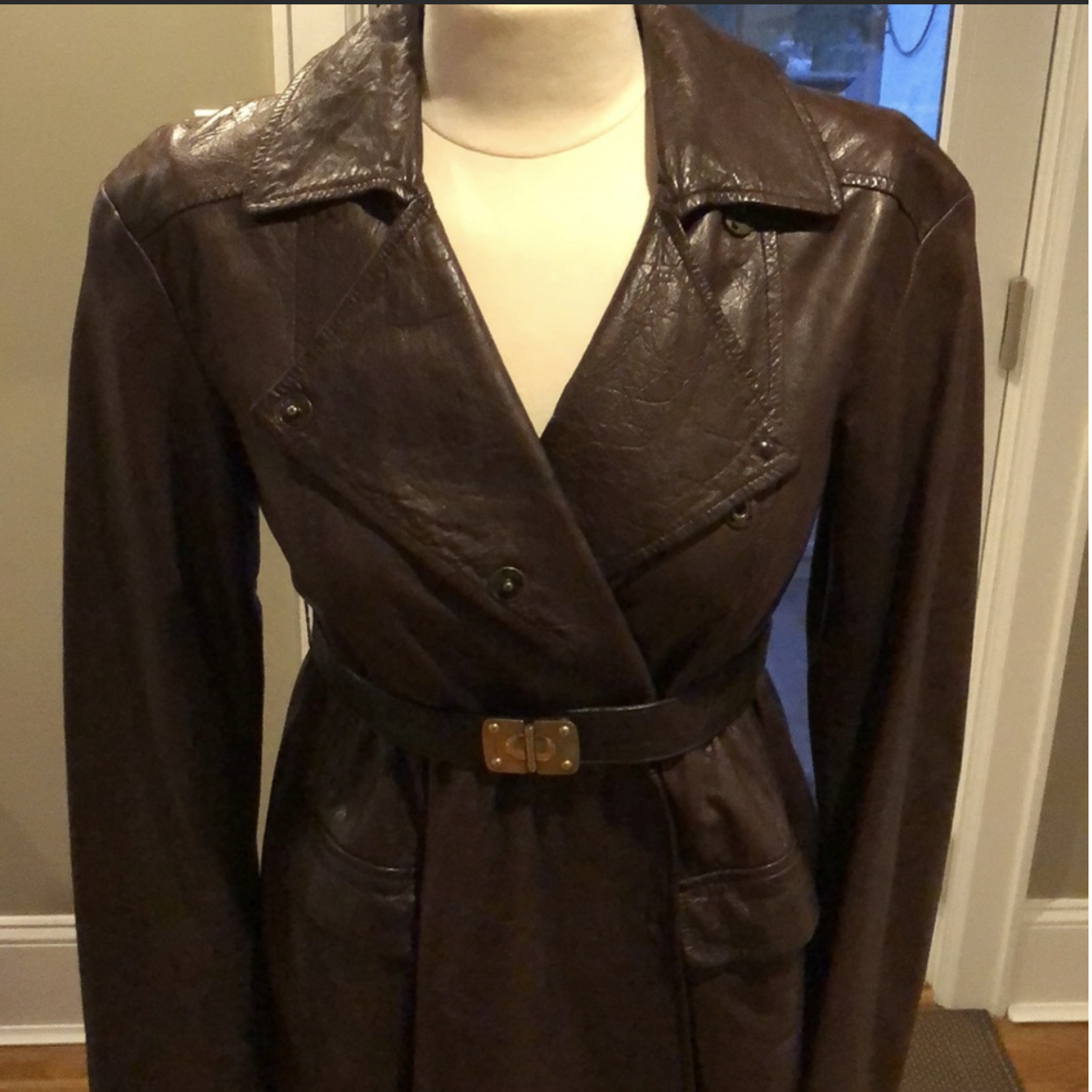 Miu Miu Brown Leather Trench Coat.-New Neu Glamour | Preloved Designer Jewelry, Shoes &amp; Handbags.